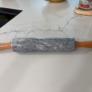 Gray Marble Rolling Pin with Wooden Handles